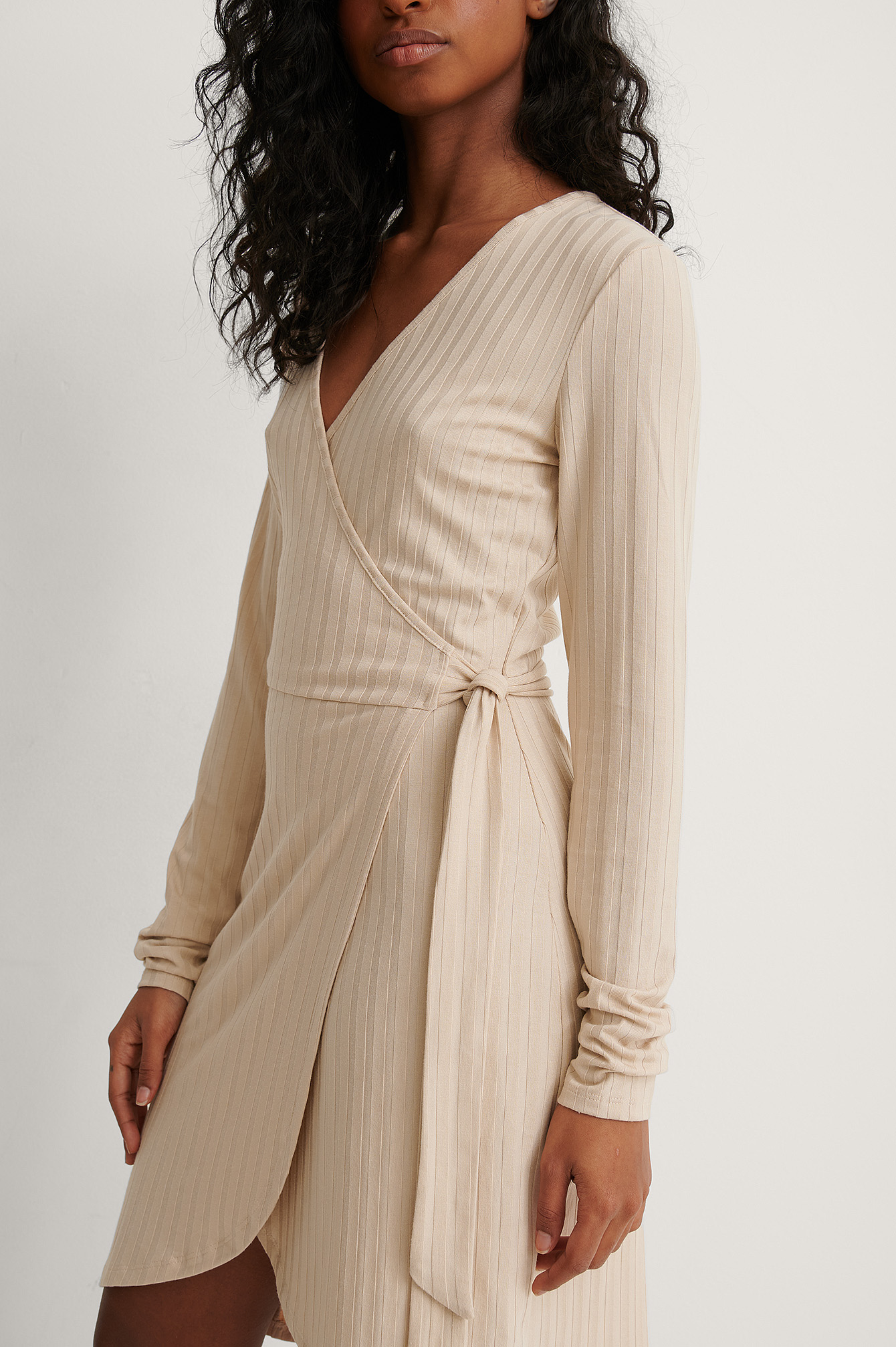 Long Sleeve Wrap Dress Beige | na-kd.com